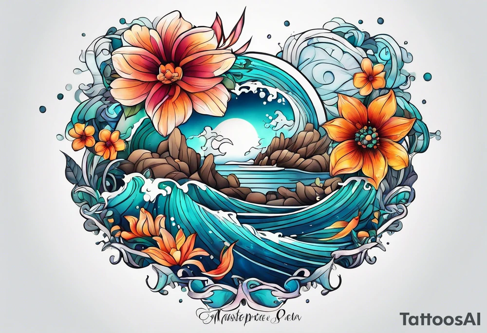 sea, flower tattoo idea