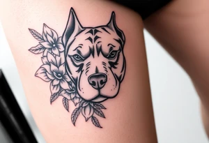 Pitbull head with flowers tattoo idea