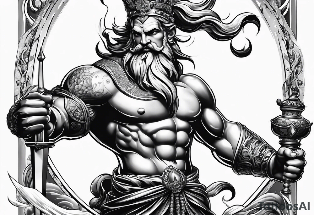 Neptun mit ganzen Körper im Wasser stehend tattoo idea