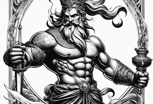 Neptun mit ganzen Körper im Wasser stehend tattoo idea