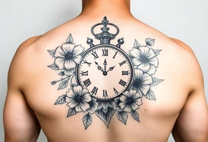 Clock and flowers tattoo idea
