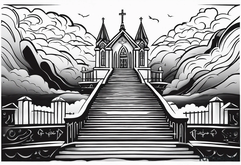 Valhalla  fog stairs mist church tattoo idea