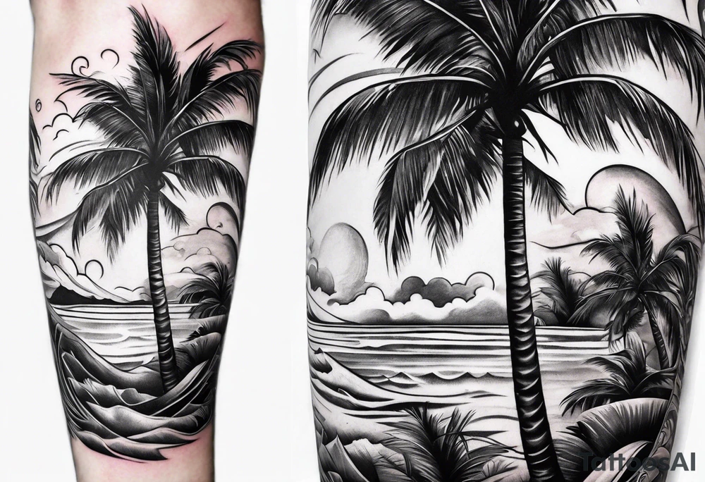 Palm tree arm sleeve tattoo idea