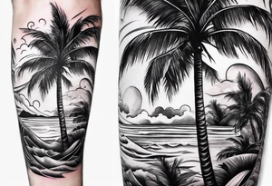 Palm tree arm sleeve tattoo idea