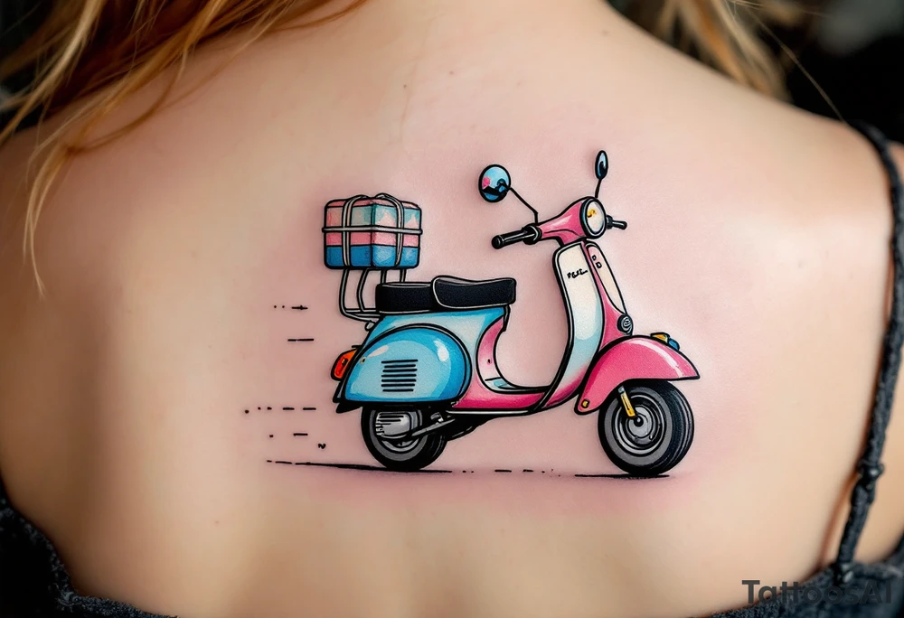 2 scooters, blue and pink, riding together tattoo idea