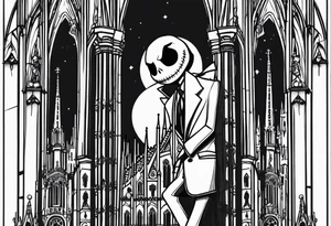 jack skellington leaning against milan cathedral and the date June 07, 2023 tattoo idea