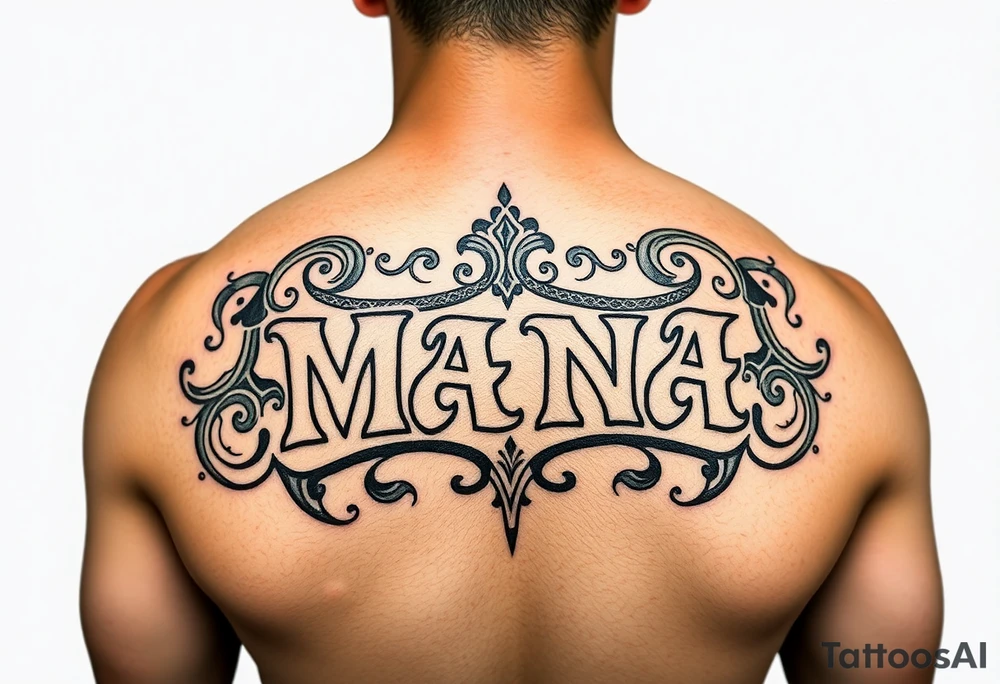 Tattoo cover up around the  word mana and create a Tamoko around the tattoo from the descent of Māori ihaia Of the north Island tattoo idea