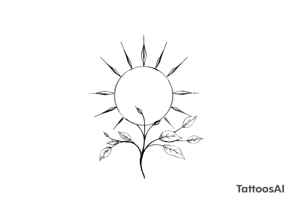 Sun rise with stem and leaves tattoo idea
