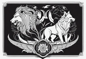 Lion,  wolf,  and phoenix tattoo idea