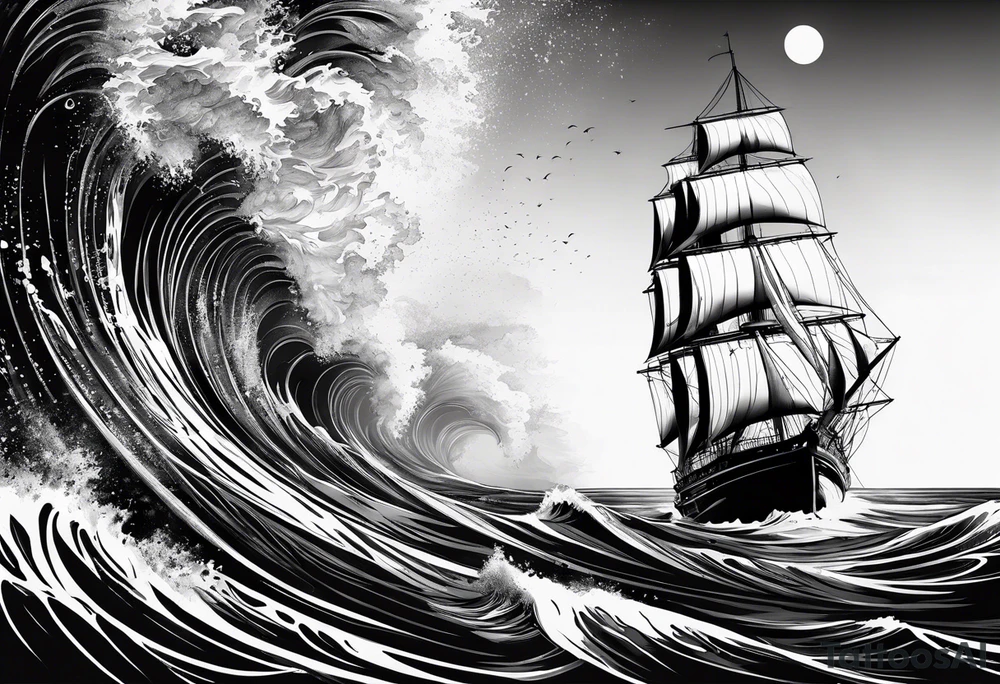 voilier avec phare marin imbriqué dans une voile. tattoo idea