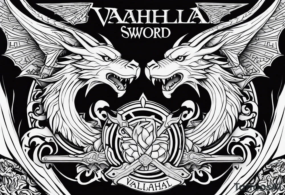 Valhalla sword shield dragon axe valkyrie tattoo idea