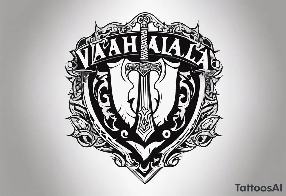 Valhalla sword shield dragon axe tattoo idea