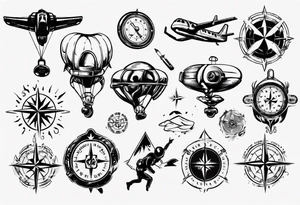 skydiving, shooting guns, compass, adventure tattoo idea