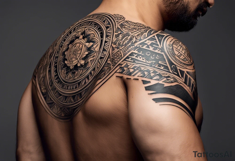 Create a tattoo design that symbolizes the connection between a family spread across Portugal and Germany, with a central figure who travels between the two. Incorporate elements representing both countries' cultures and landmarks, linked by a path or journey motif. The design should evoke feelings of unity, distance, and the bond of family. tattoo idea