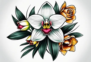 Cymbidium orchid rose on each side tattoo idea