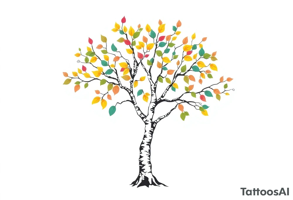 birch tree with coloured leaves tattoo idea