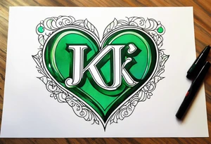 Emerald heart with “J+K” tattoo idea