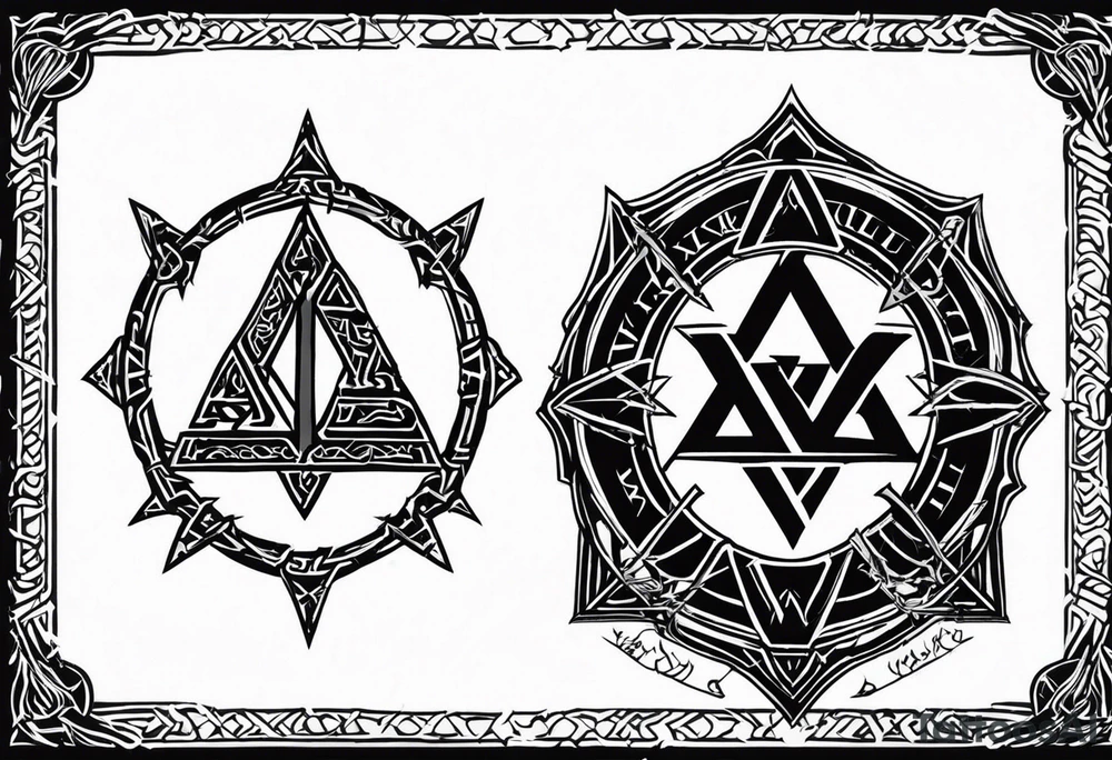 Valhalla valknut shield sword axe barbed wire tattoo idea