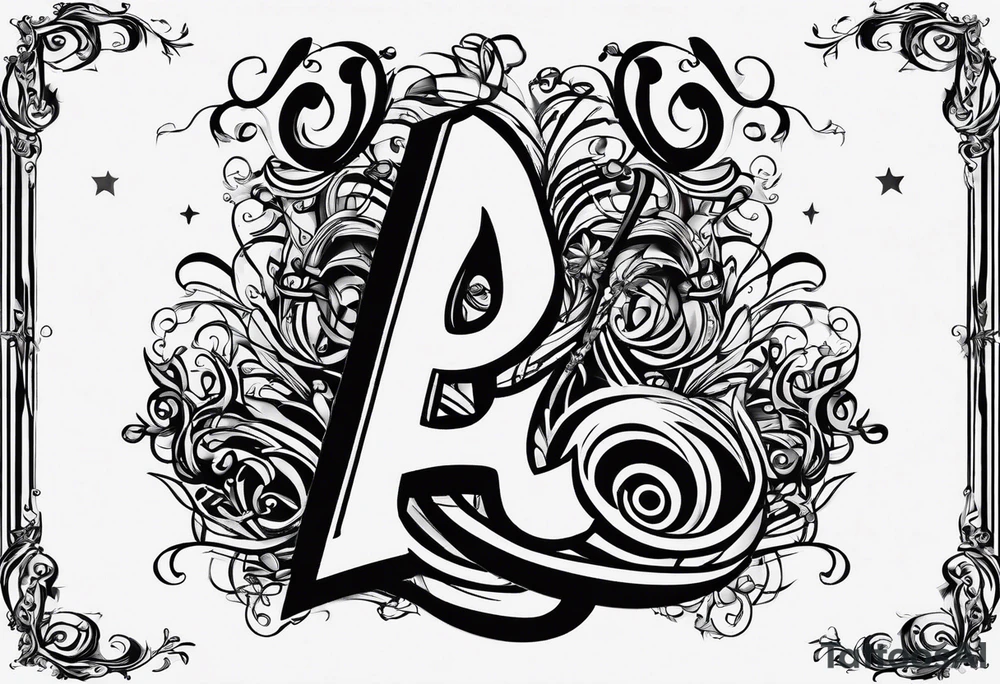Musical notes and guitar depicting the letters R and L tattoo idea