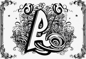 Musical notes and guitar depicting the letters R and L tattoo idea