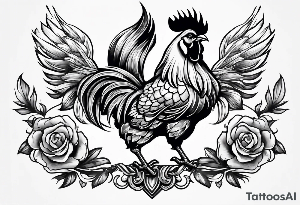 rooster cartoon holding big gun tattoo idea