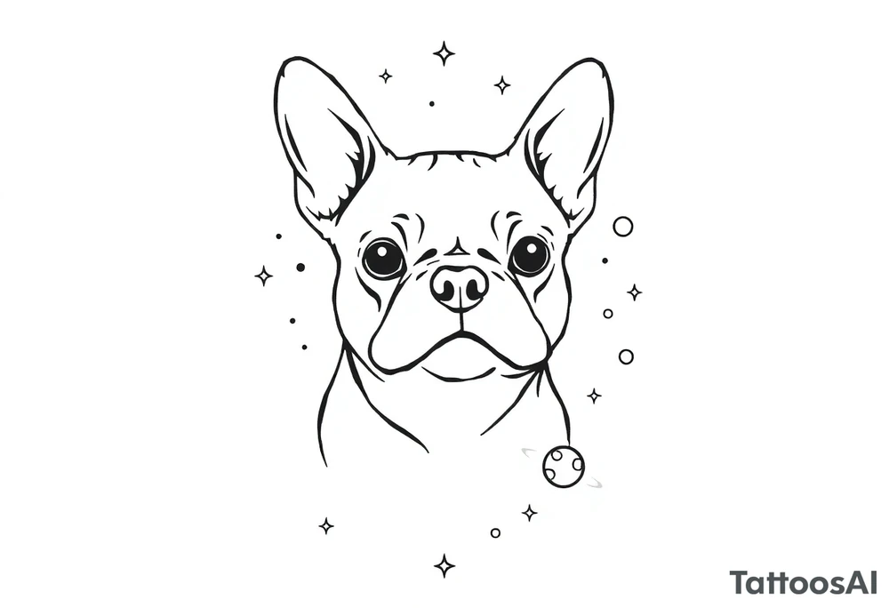 a space themed tattoo of my french bulldog mars. include elements in space like planets and stars. tattoo idea