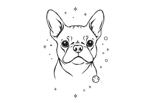 a space themed tattoo of my french bulldog mars. include elements in space like planets and stars. tattoo idea