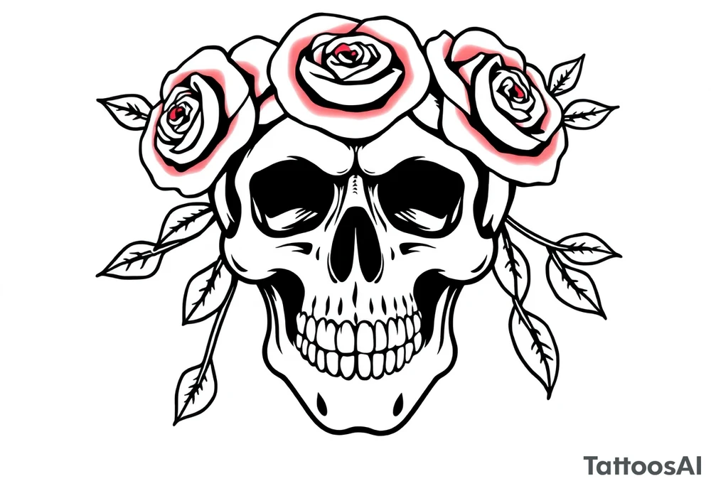 skull with crown of roses tattoo idea