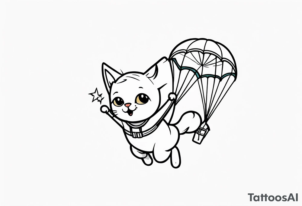 funny cat skydiving with a parachute open tattoo idea