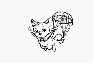 funny cat skydiving with a parachute open tattoo idea