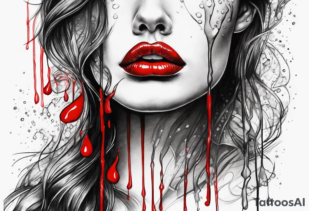 red lips dripping wet tattoo idea