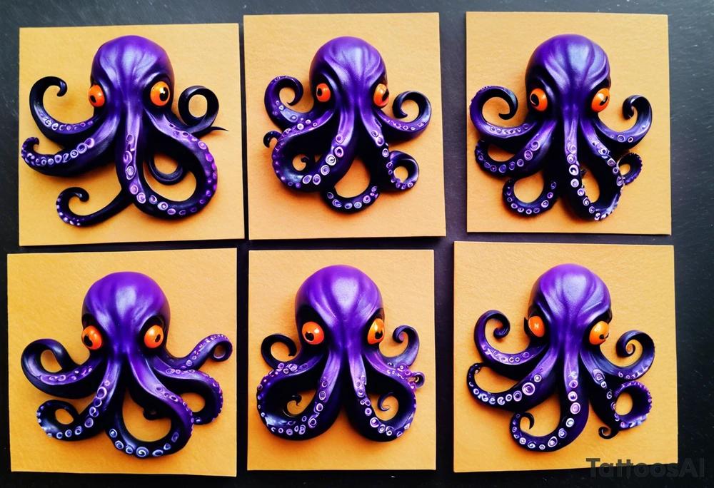 Cthulu/Kraken/Octopus

Black and Violet/Purple + Orange eyes
Head to be on right pec
9 Tentacles
Have 3 tentacles in a spiral for each right shoulder head
Have 1 tentacle on in a spiral for right bicep
Have 3 tentacles contouring the tricep, twirling down and around my right forearm
Have 2 tentacles wrapped around under my collar and double helix down my spinal column tattoo idea