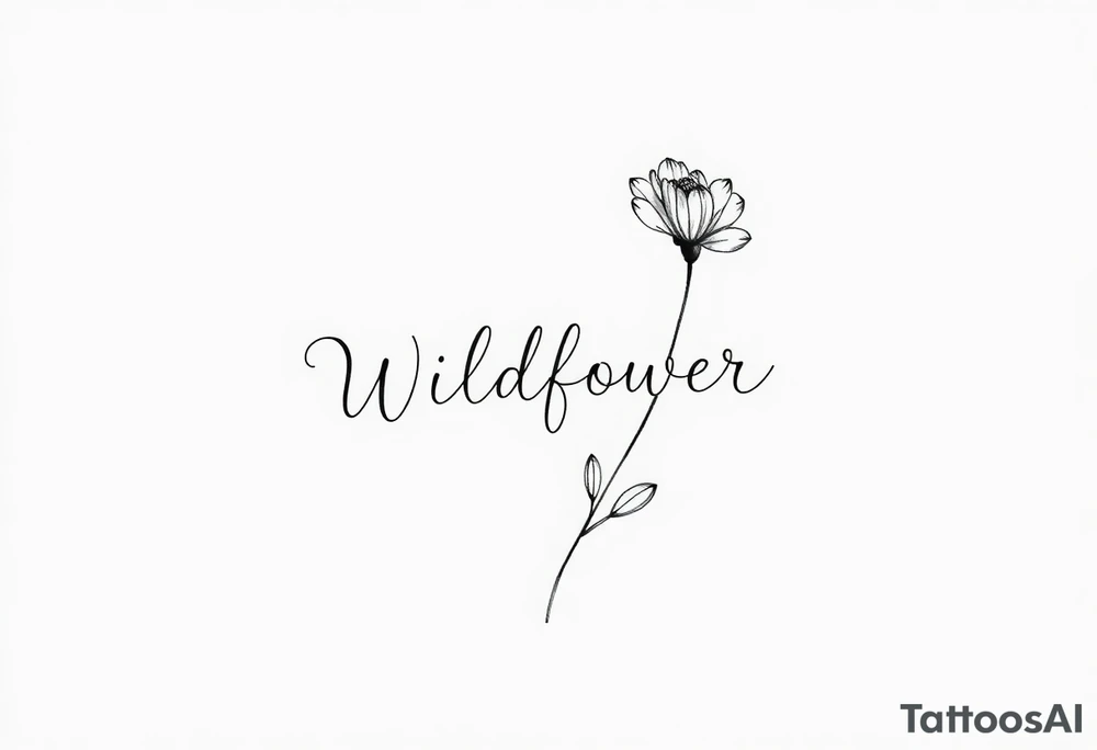 Wildflower written in stem of a flower tattoo idea