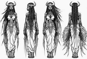 African female Viking warrior full body angelic
slim long face long braided hair descending from heaven tattoo idea