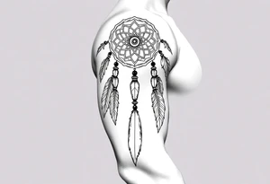 native dreamcatcher with flowing feathers and sacred beads tattoo idea
