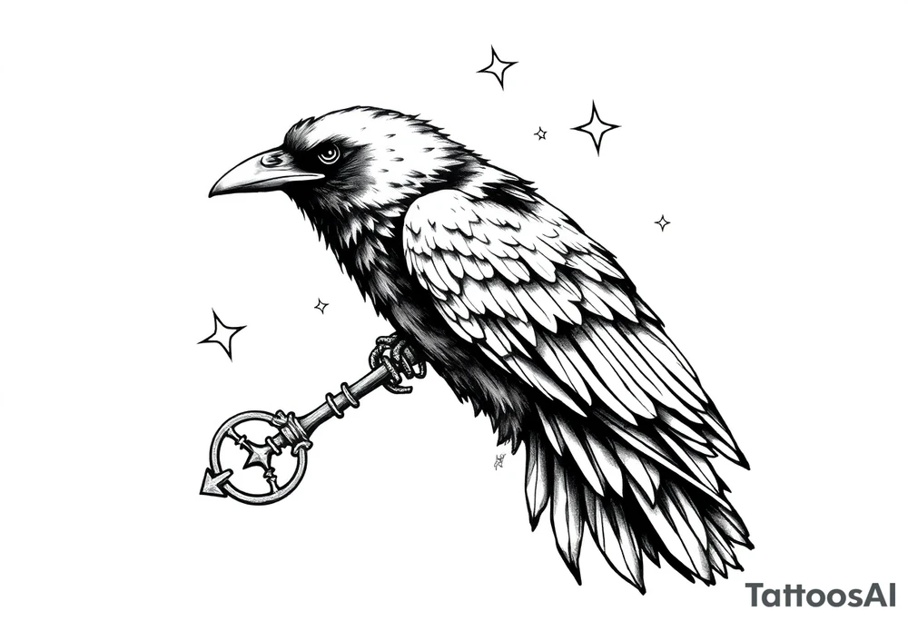 a raven,key,stars. tattoo idea