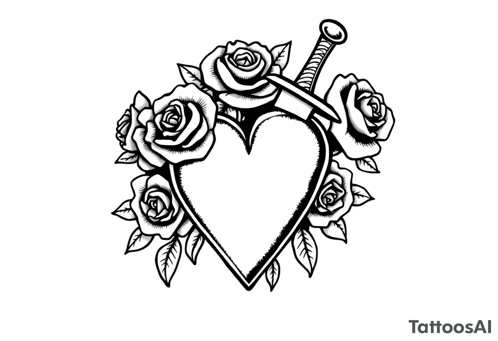 dagger piercing a heart with roses tattoo idea