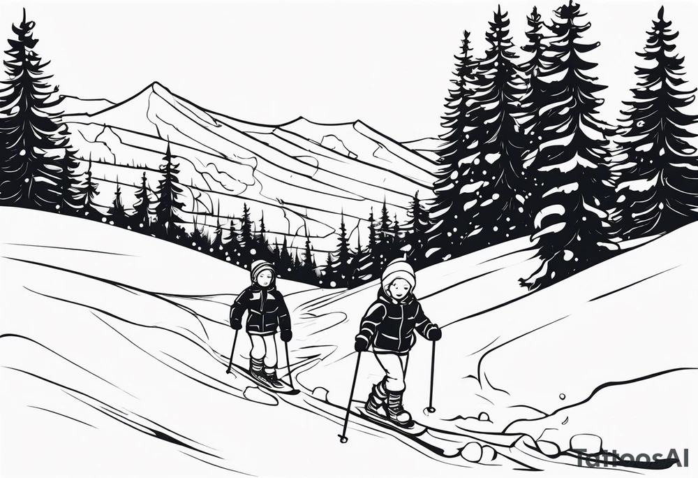 children playing in snow tattoo idea