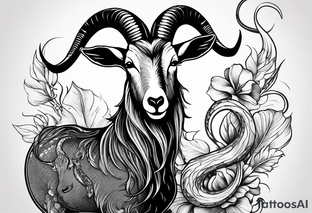 Image of a goat combined with a Snake. The 2 pairs of horns are the snake. tattoo idea