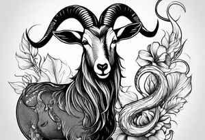 Image of a goat combined with a Snake. The 2 pairs of horns are the snake. tattoo idea