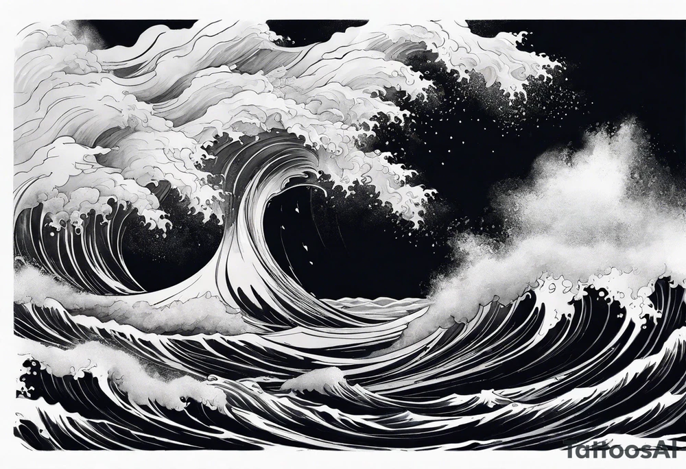 stormy sea waves, full-length woman in the middle of the storm tattoo idea
