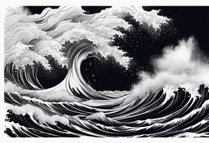 stormy sea waves, full-length woman in the middle of the storm tattoo idea