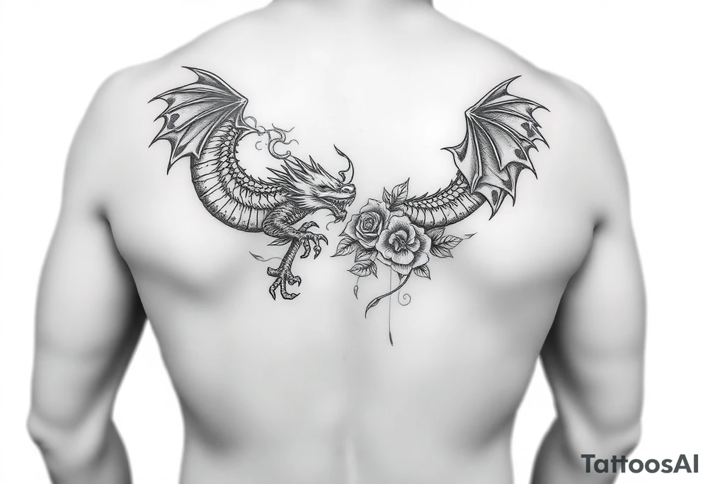 Dragons with roses leg tattoo tattoo idea