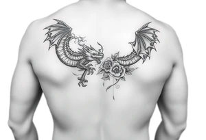Dragons with roses leg tattoo tattoo idea