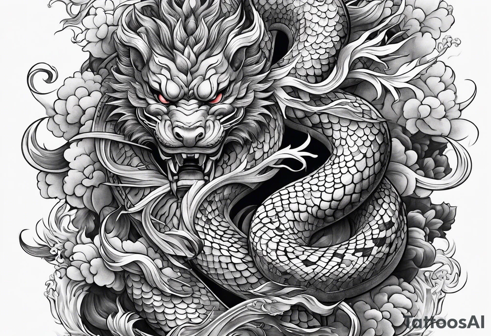 Japanese-style tattoo with snake demons tattoo idea Japanese-style tattoo with snake demons tattoo idea