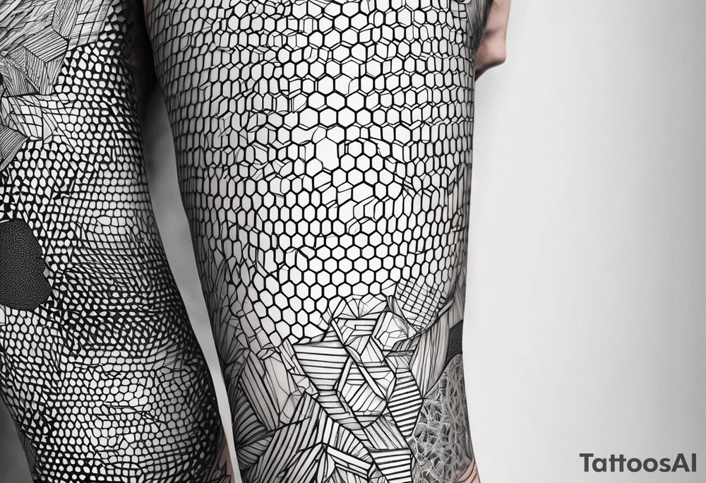 geometric full male leg sleeve tile honeycomb tattoo idea