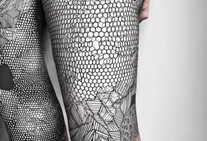 geometric full male leg sleeve tile honeycomb tattoo idea