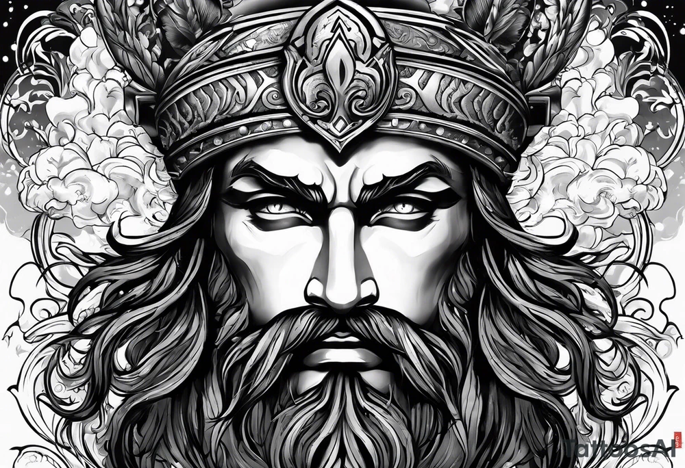 Elbow to wrist tattoo, with most of it being the god Poseidon. I want it to be very detailed. I would like it to flow from the tattoo above which has clouds as a background tattoo idea