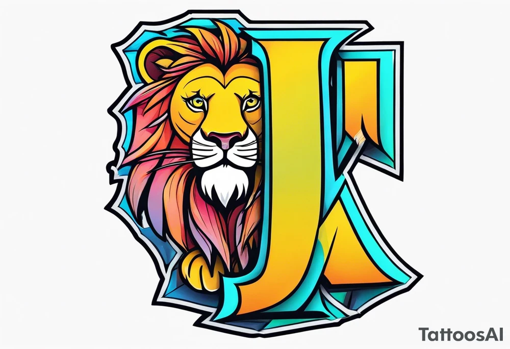 letters j a s t i, inisde of a lion tattoo idea