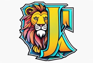 letters j a s t i, inisde of a lion tattoo idea
